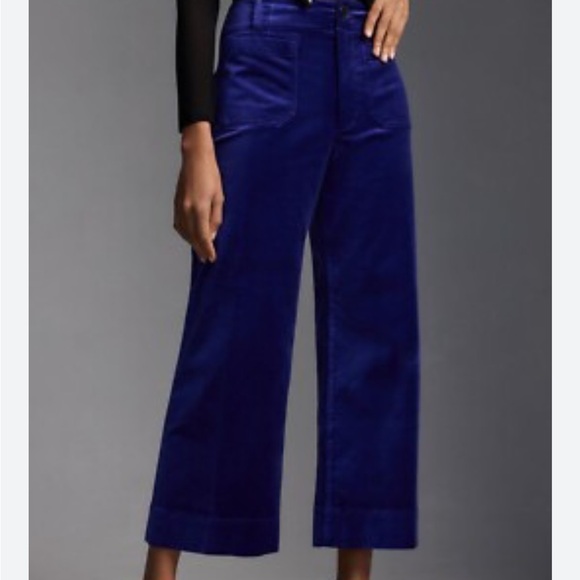 Anthropologie Maeve The Colette blue velvet cropped wide leg pants retro boho - Picture 3 of 9